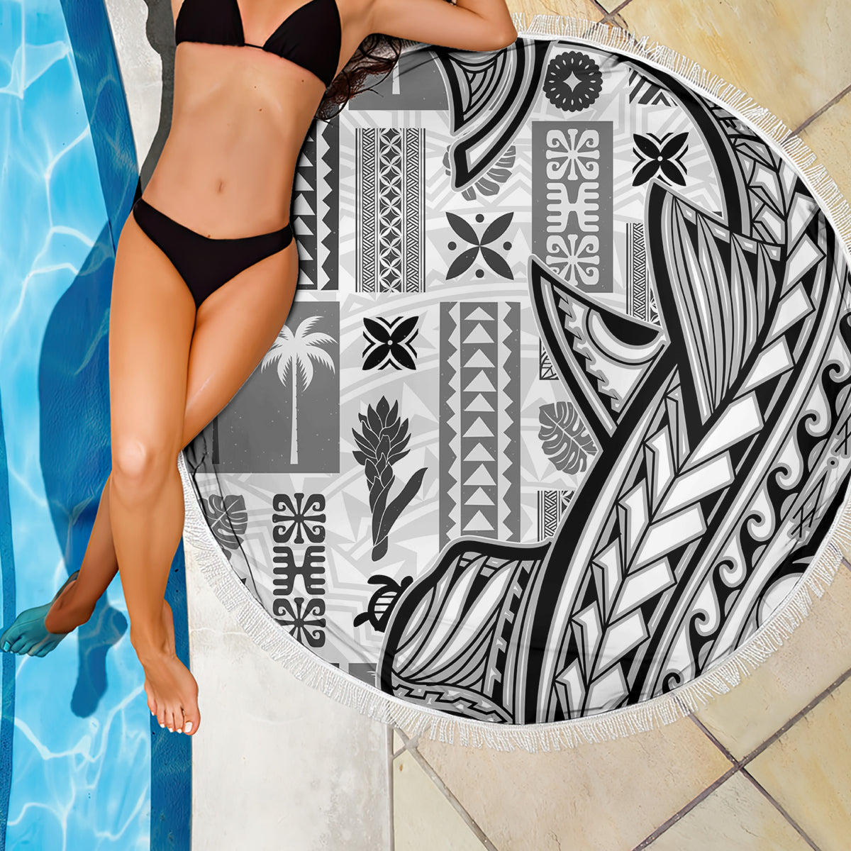 Samoa Tapa Beach Blanket Siapo Mix Tatau Patterns - White LT7 - Wonder Print Shop