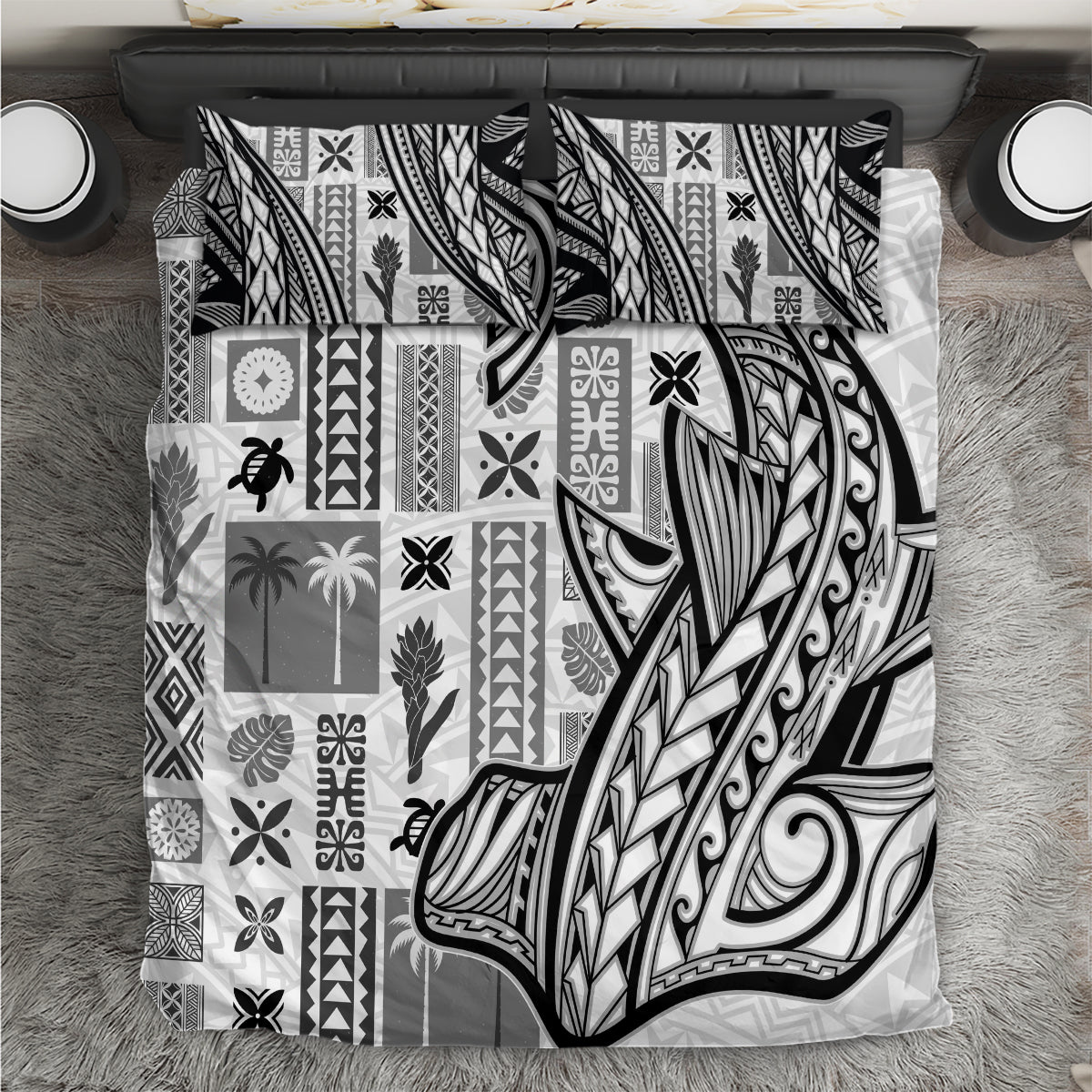 Samoa Tapa Bedding Set Siapo Mix Tatau Patterns - White LT7 - Wonder Print Shop