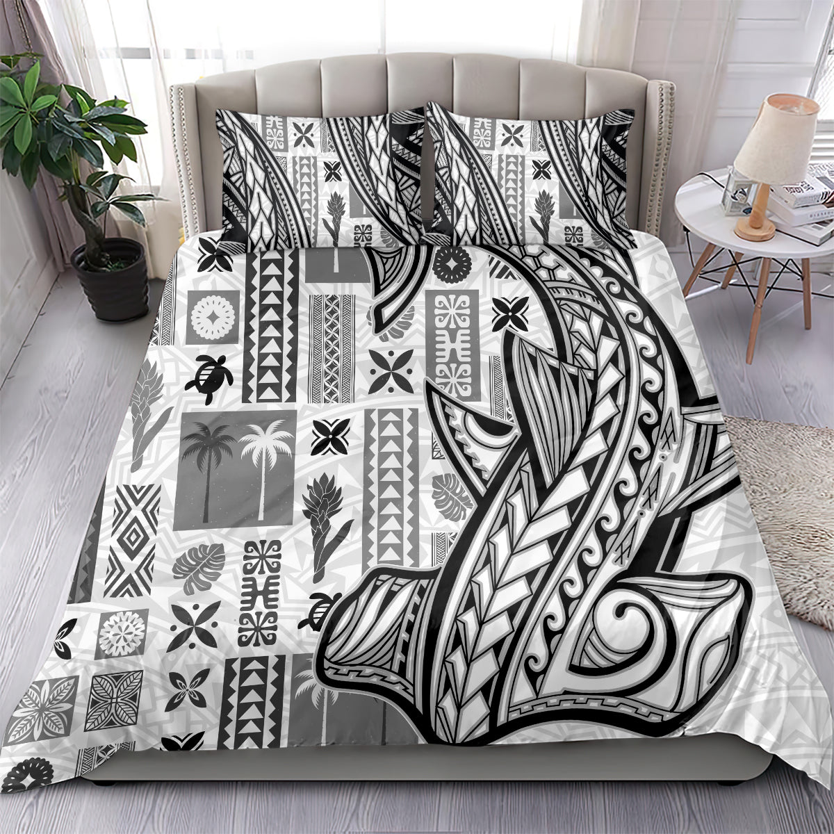 Samoa Tapa Bedding Set Siapo Mix Tatau Patterns - White LT7 - Wonder Print Shop