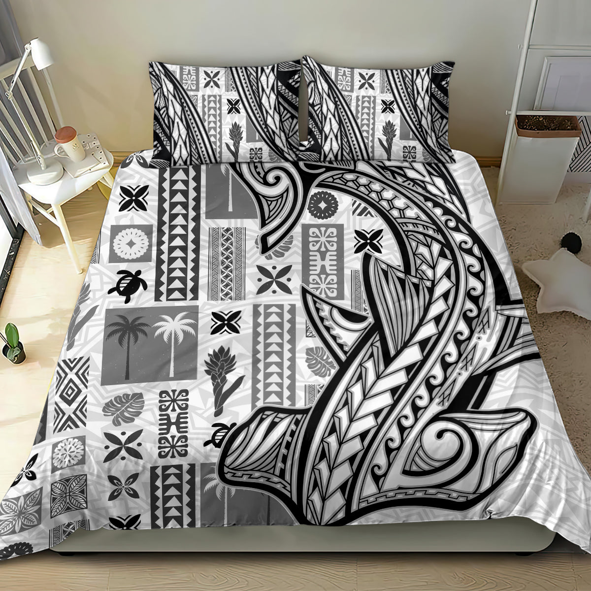 Samoa Tapa Bedding Set Siapo Mix Tatau Patterns - White LT7 - Wonder Print Shop