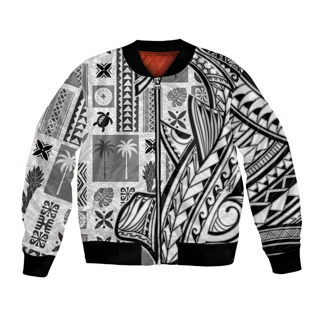 Samoa Tapa Bomber Jacket Siapo Mix Tatau Patterns - White LT7 - Wonder Print Shop