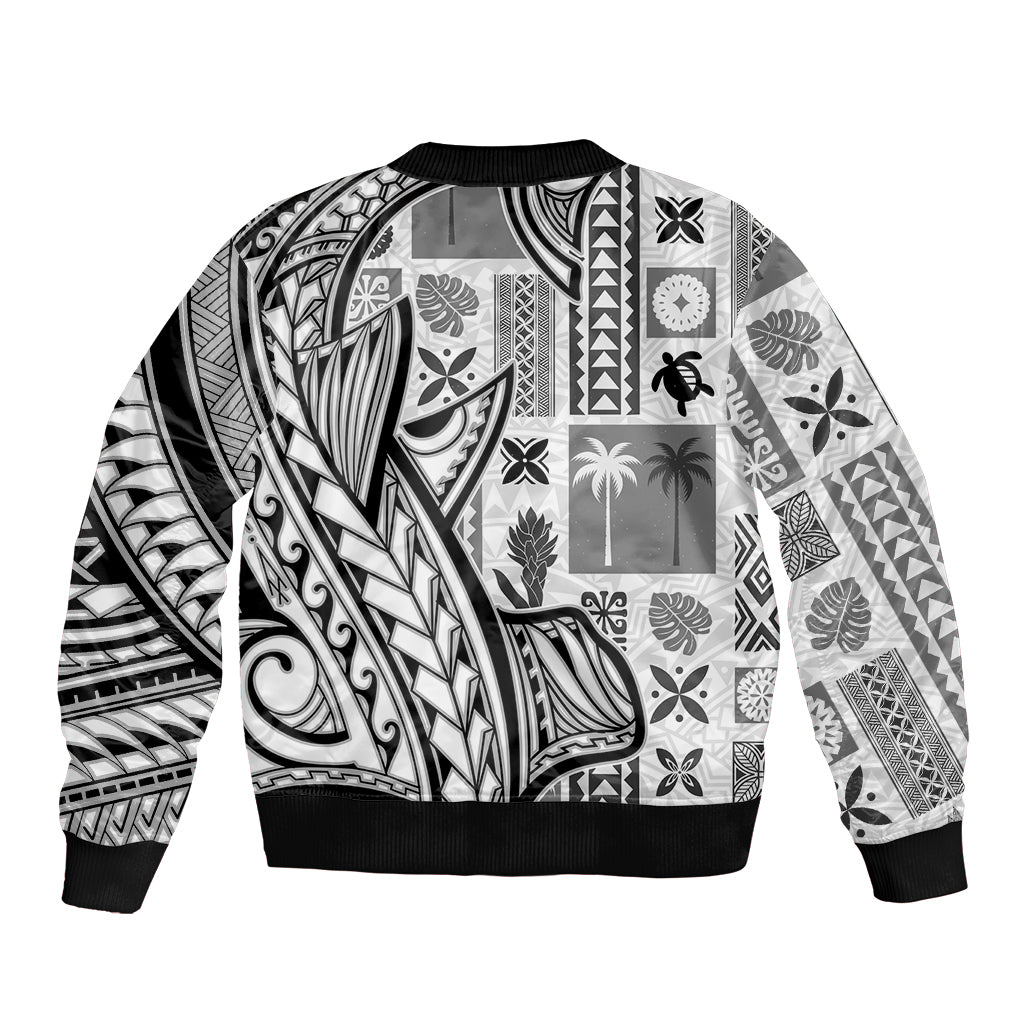 Samoa Tapa Bomber Jacket Siapo Mix Tatau Patterns - White LT7 - Wonder Print Shop