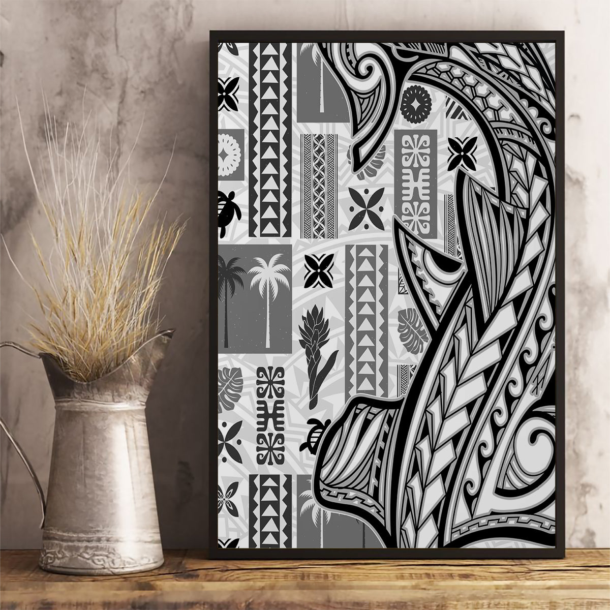 Samoa Tapa Canvas Wall Art Siapo Mix Tatau Patterns - White LT7 - Wonder Print Shop