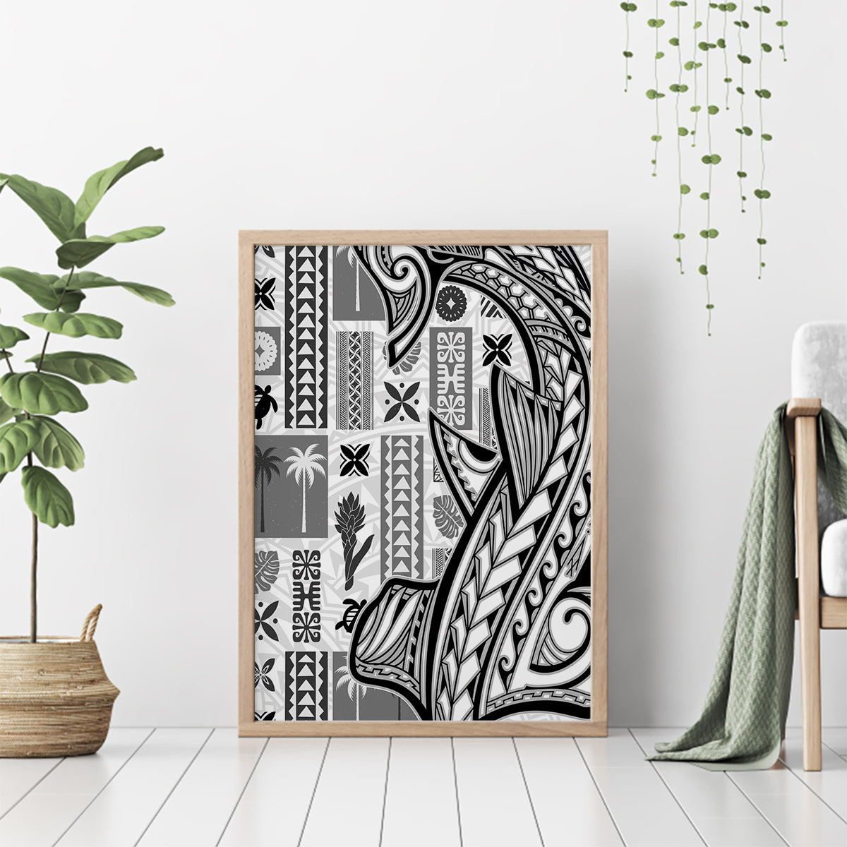 Samoa Tapa Canvas Wall Art Siapo Mix Tatau Patterns - White LT7 - Wonder Print Shop