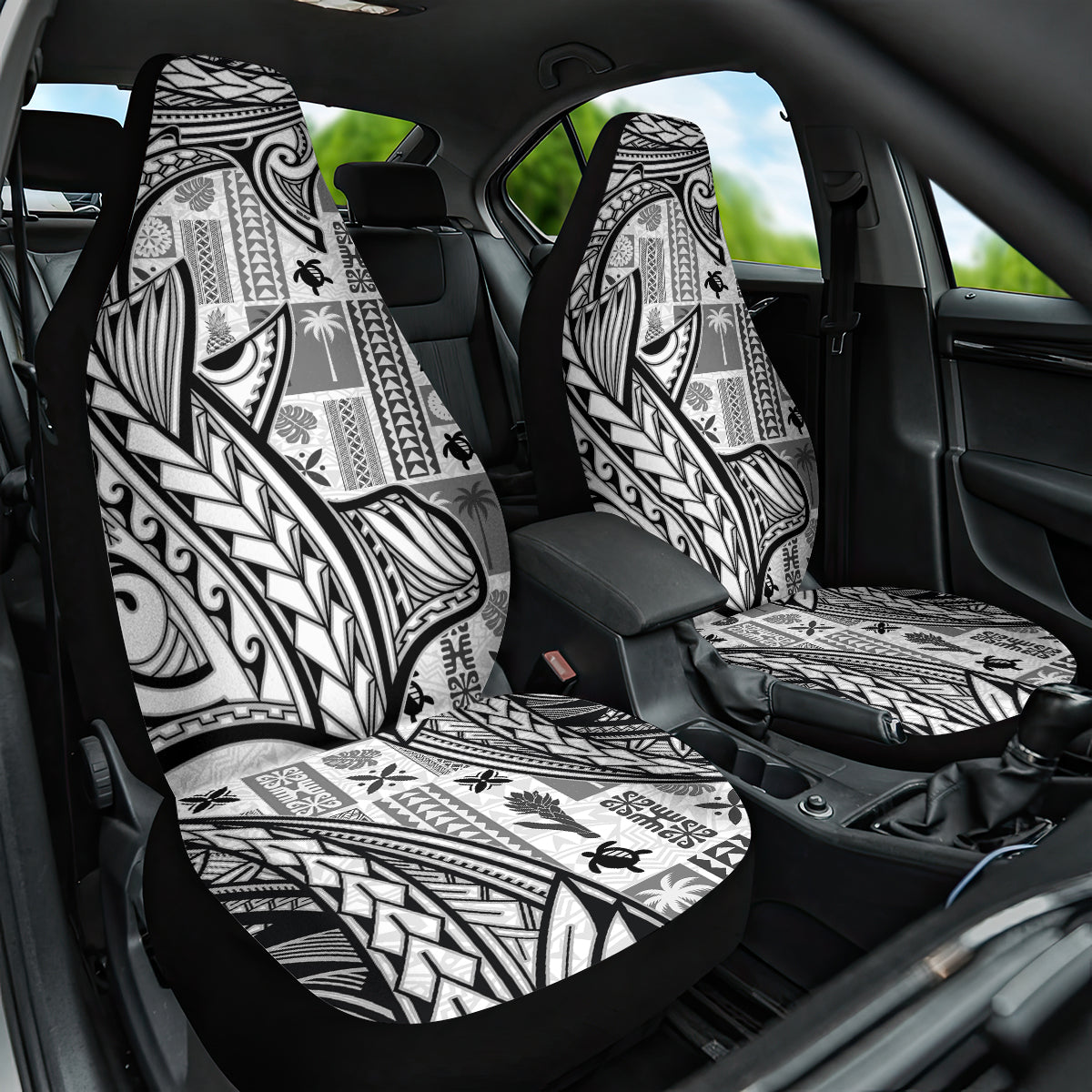 Samoa Tapa Car Seat Cover Siapo Mix Tatau Patterns - White LT7 - Wonder Print Shop