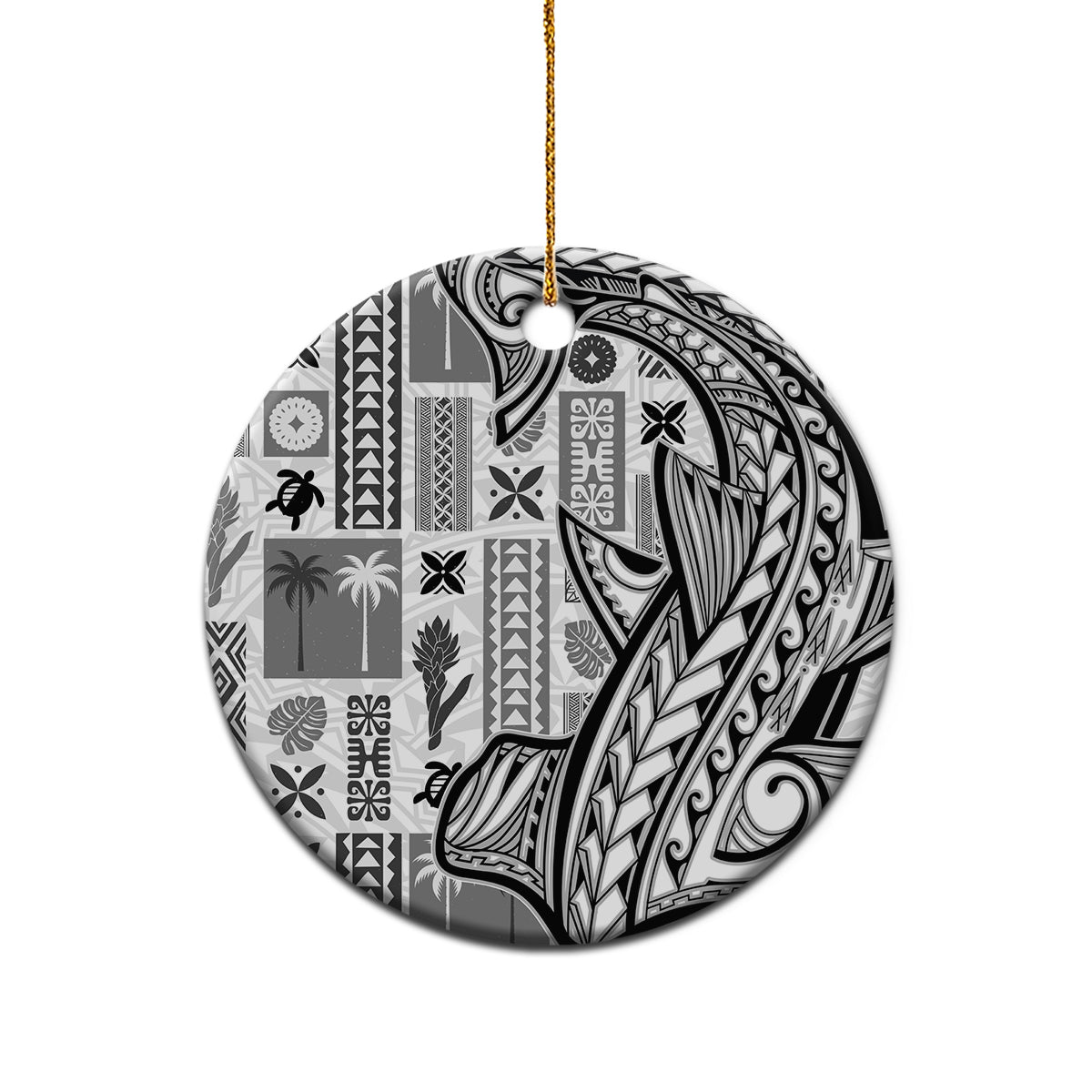 Samoa Tapa Ceramic Ornament Siapo Mix Tatau Patterns - White LT7 - Wonder Print Shop