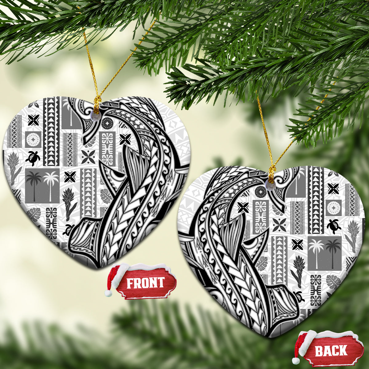 Samoa Tapa Ceramic Ornament Siapo Mix Tatau Patterns - White LT7 - Wonder Print Shop