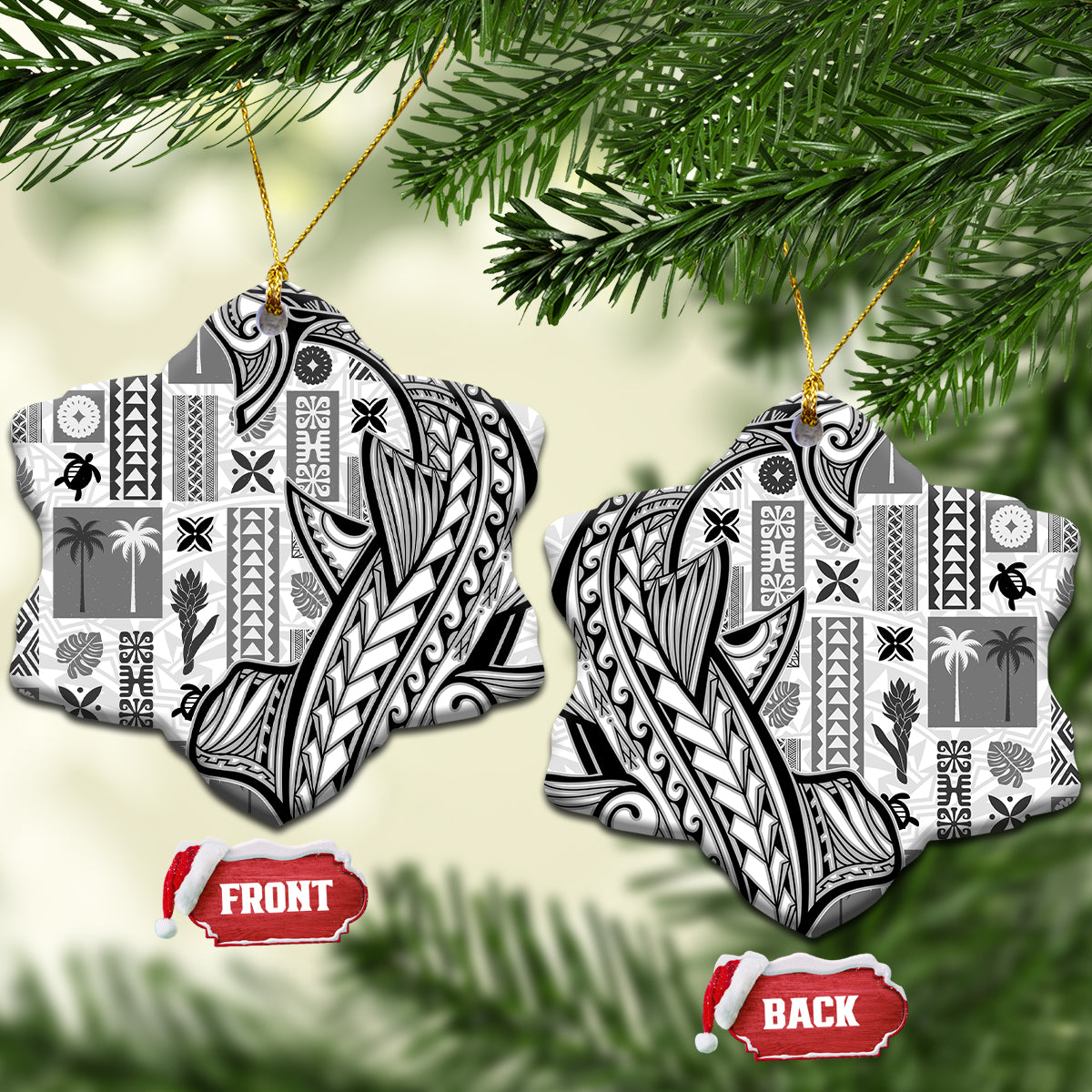 Samoa Tapa Ceramic Ornament Siapo Mix Tatau Patterns - White LT7 - Wonder Print Shop