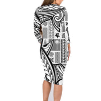 Samoa Tapa Family Matching Long Sleeve Bodycon Dress and Hawaiian Shirt Siapo Mix Tatau Patterns - White LT7 - Wonder Print Shop
