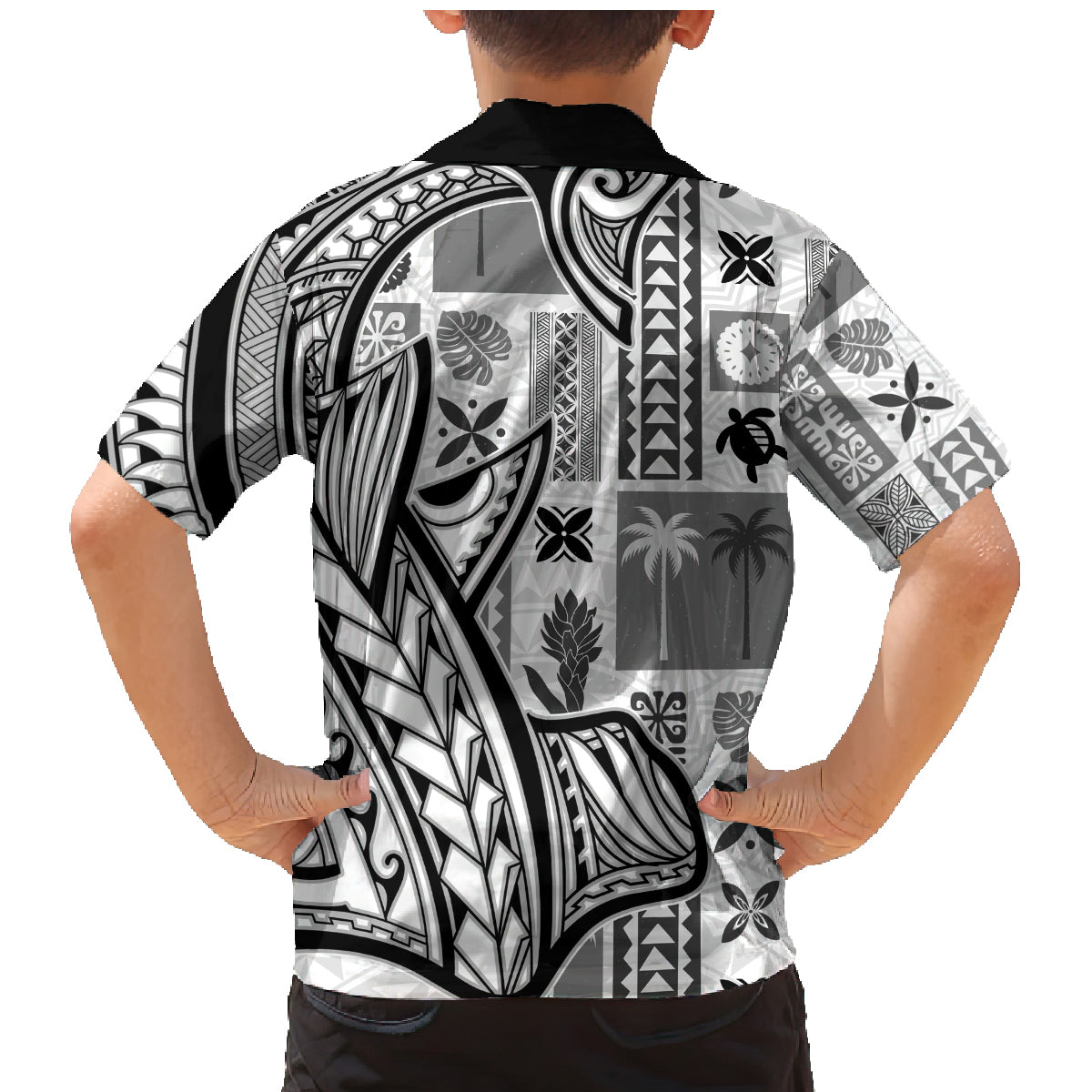 Samoa Tapa Family Matching Mermaid Dress and Hawaiian Shirt Siapo Mix Tatau Patterns - White LT7 - Wonder Print Shop