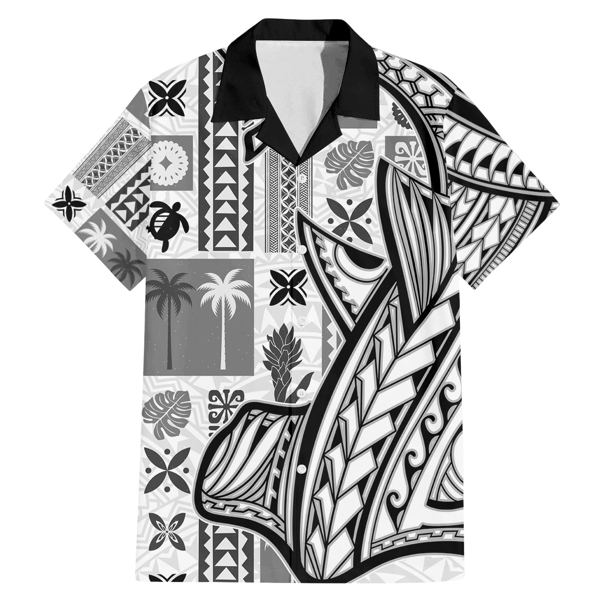 Samoa Tapa Family Matching Mermaid Dress and Hawaiian Shirt Siapo Mix Tatau Patterns - White LT7 - Wonder Print Shop