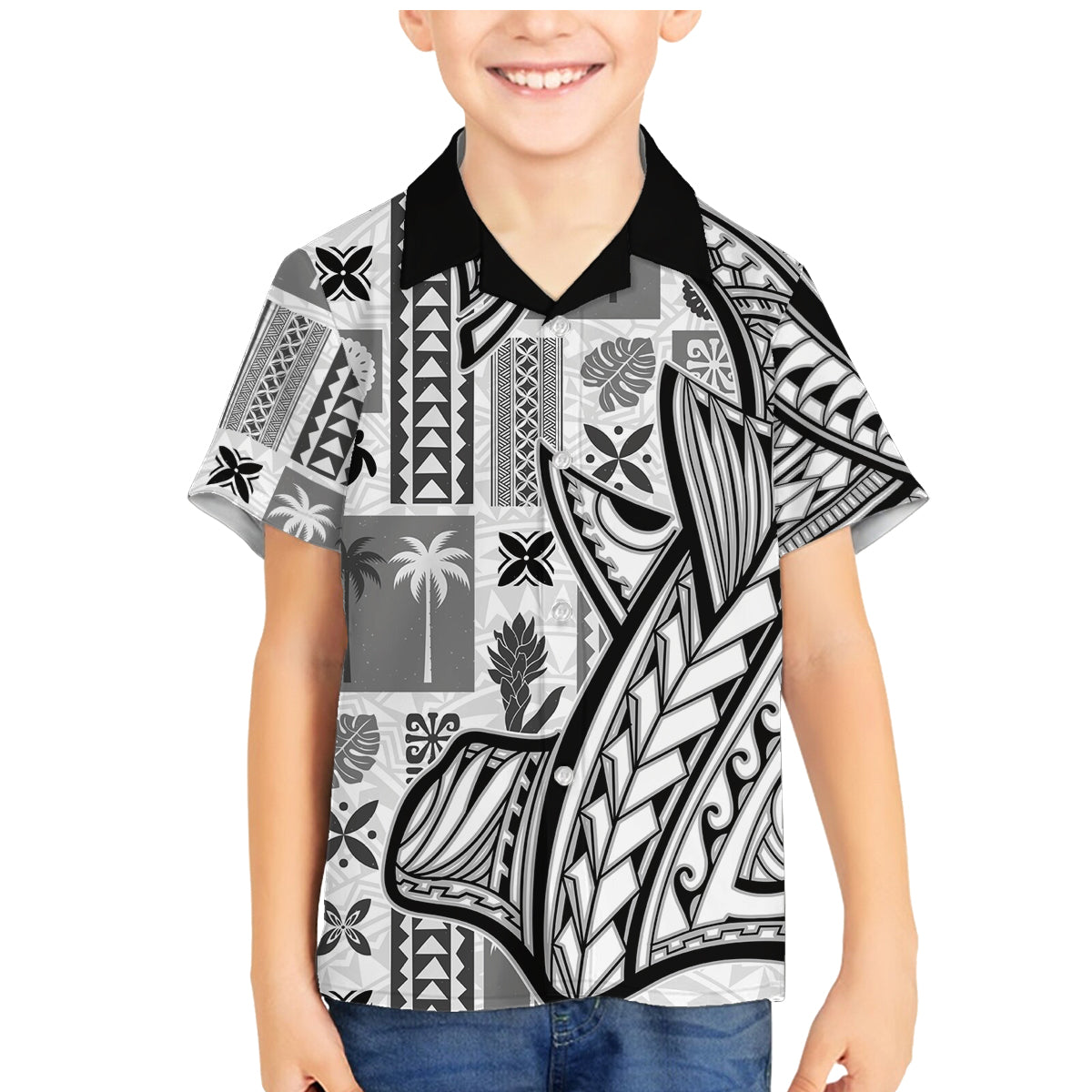 Samoa Tapa Family Matching Mermaid Dress and Hawaiian Shirt Siapo Mix Tatau Patterns - White LT7 - Wonder Print Shop