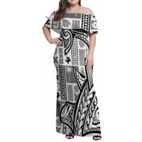 Samoa Tapa Family Matching Off Shoulder Maxi Dress and Hawaiian Shirt Siapo Mix Tatau Patterns - White LT7 - Wonder Print Shop