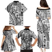 Samoa Tapa Family Matching Puletasi Dress and Hawaiian Shirt Siapo Mix Tatau Patterns - White - Wonder Print Shop