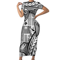 Samoa Tapa Family Matching Short Sleeve Bodycon Dress and Hawaiian Shirt Siapo Mix Tatau Patterns - White - Wonder Print Shop