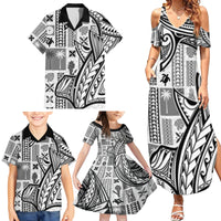 Samoa Tapa Family Matching Summer Maxi Dress and Hawaiian Shirt Siapo Mix Tatau Patterns - White - Wonder Print Shop