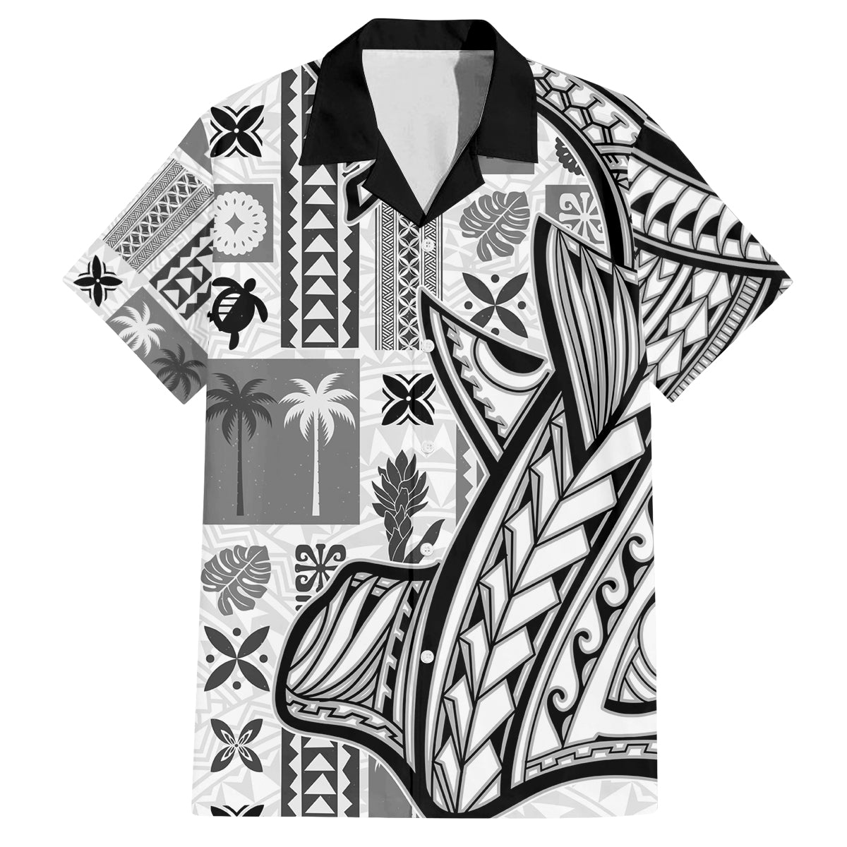 Samoa Tapa Family Matching Summer Maxi Dress and Hawaiian Shirt Siapo Mix Tatau Patterns - White - Wonder Print Shop