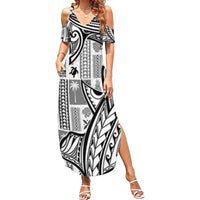 Samoa Tapa Family Matching Summer Maxi Dress and Hawaiian Shirt Siapo Mix Tatau Patterns - White - Wonder Print Shop