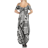 Samoa Tapa Family Matching Summer Maxi Dress and Hawaiian Shirt Siapo Mix Tatau Patterns - White - Wonder Print Shop