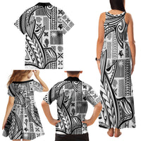 Samoa Tapa Family Matching Tank Maxi Dress and Hawaiian Shirt Siapo Mix Tatau Patterns - White - Wonder Print Shop
