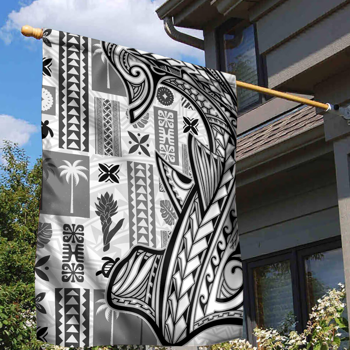 Samoa Tapa Garden Flag Siapo Mix Tatau Patterns - White - Wonder Print Shop
