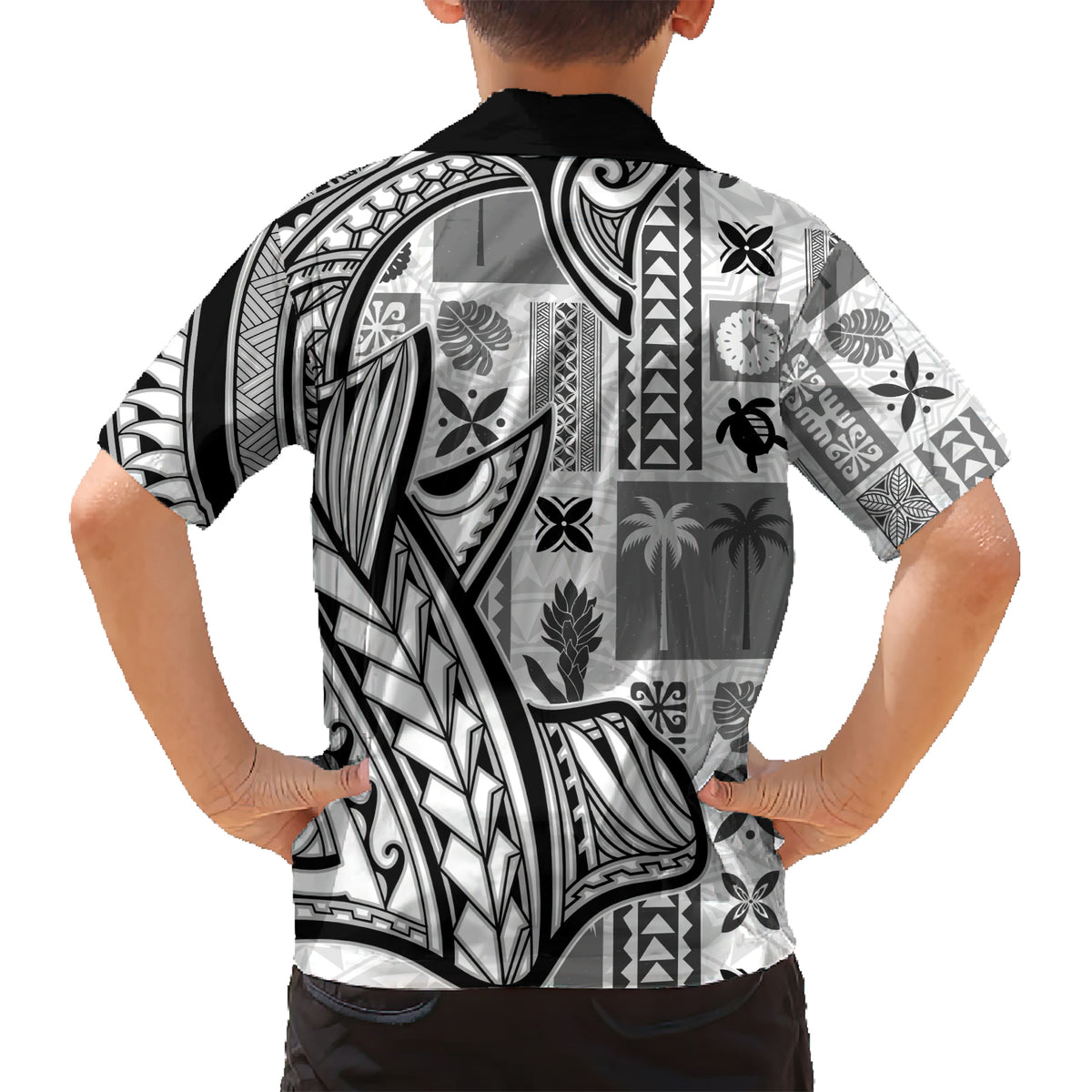 Samoa Tapa Kid Hawaiian Shirt Siapo Mix Tatau Patterns - White - Wonder Print Shop