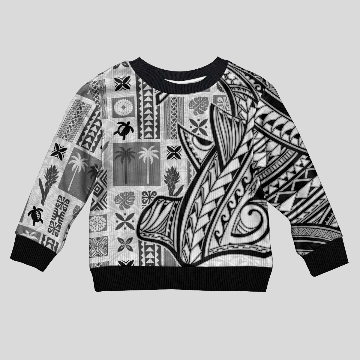 Samoa Tapa Kid Ugly Christmas Sweater Siapo Mix Tatau Patterns - White - Wonder Print Shop