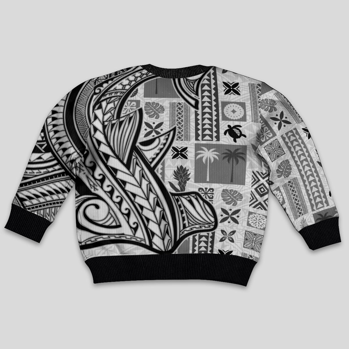 Samoa Tapa Kid Ugly Christmas Sweater Siapo Mix Tatau Patterns - White - Wonder Print Shop