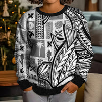 Samoa Tapa Kid Ugly Christmas Sweater Siapo Mix Tatau Patterns - White - Wonder Print Shop