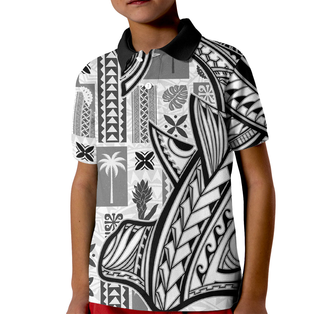 Samoa Tapa Kid Polo Shirt Siapo Mix Tatau Patterns - White - Wonder Print Shop