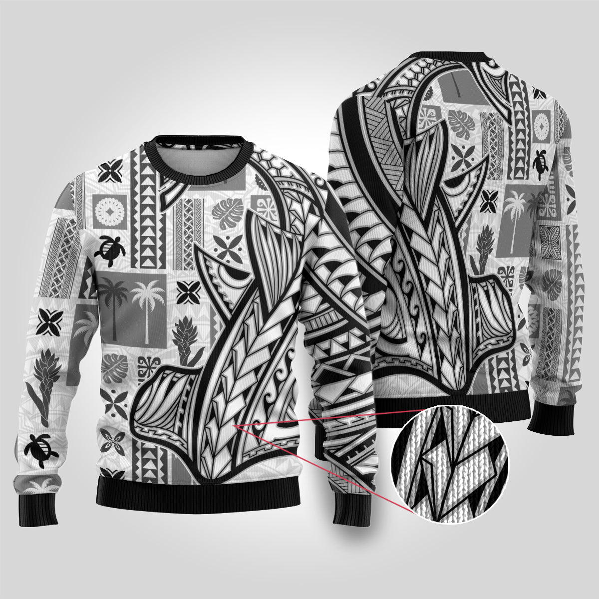 Samoa Tapa Ugly Christmas Sweater Siapo Mix Tatau Patterns - White - Wonder Print Shop