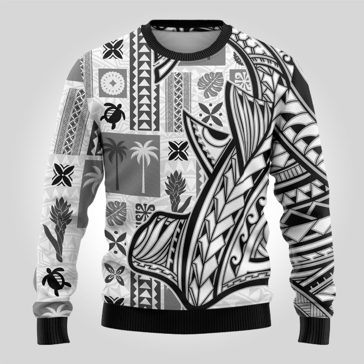 Samoa Tapa Ugly Christmas Sweater Siapo Mix Tatau Patterns - White - Wonder Print Shop