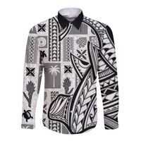 Samoa Tapa Long Sleeve Button Shirt Siapo Mix Tatau Patterns - White - Wonder Print Shop