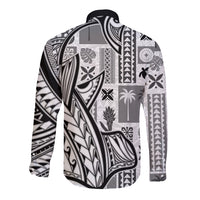 Samoa Tapa Long Sleeve Button Shirt Siapo Mix Tatau Patterns - White - Wonder Print Shop