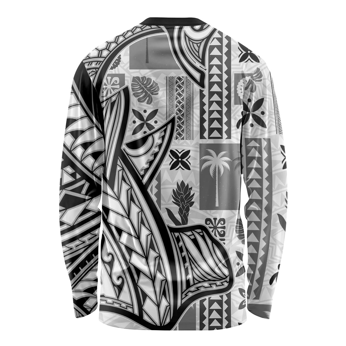 Samoa Tapa Long Sleeve Shirt Siapo Mix Tatau Patterns - White - Wonder Print Shop