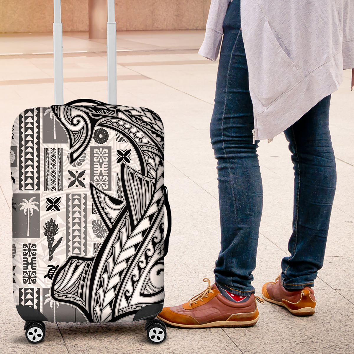 Samoa Tapa Luggage Cover Siapo Mix Tatau Patterns - White - Wonder Print Shop