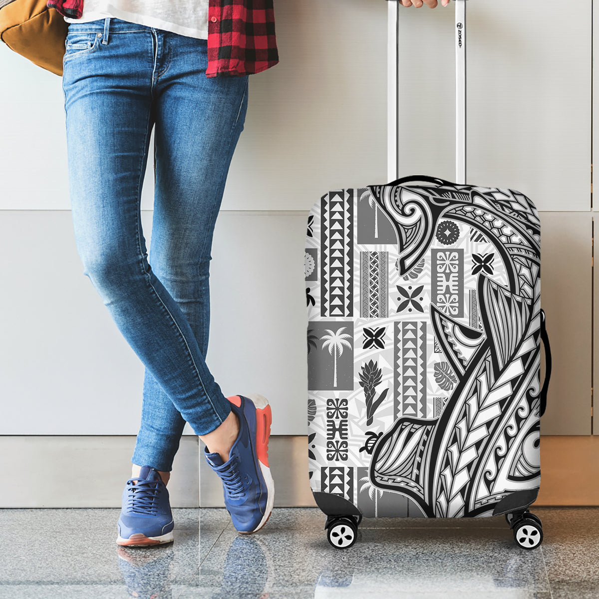 Samoa Tapa Luggage Cover Siapo Mix Tatau Patterns - White - Wonder Print Shop
