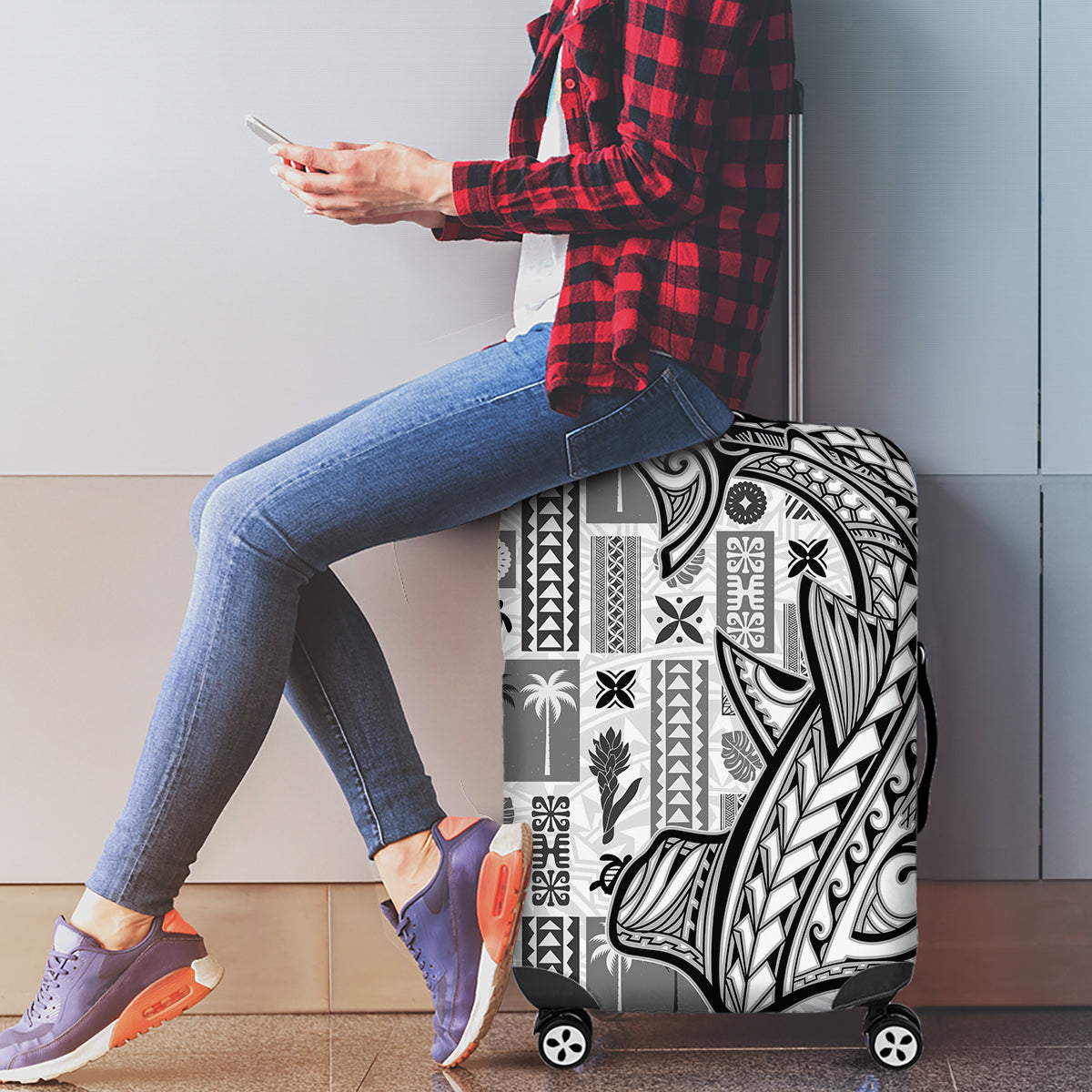 Samoa Tapa Luggage Cover Siapo Mix Tatau Patterns - White - Wonder Print Shop