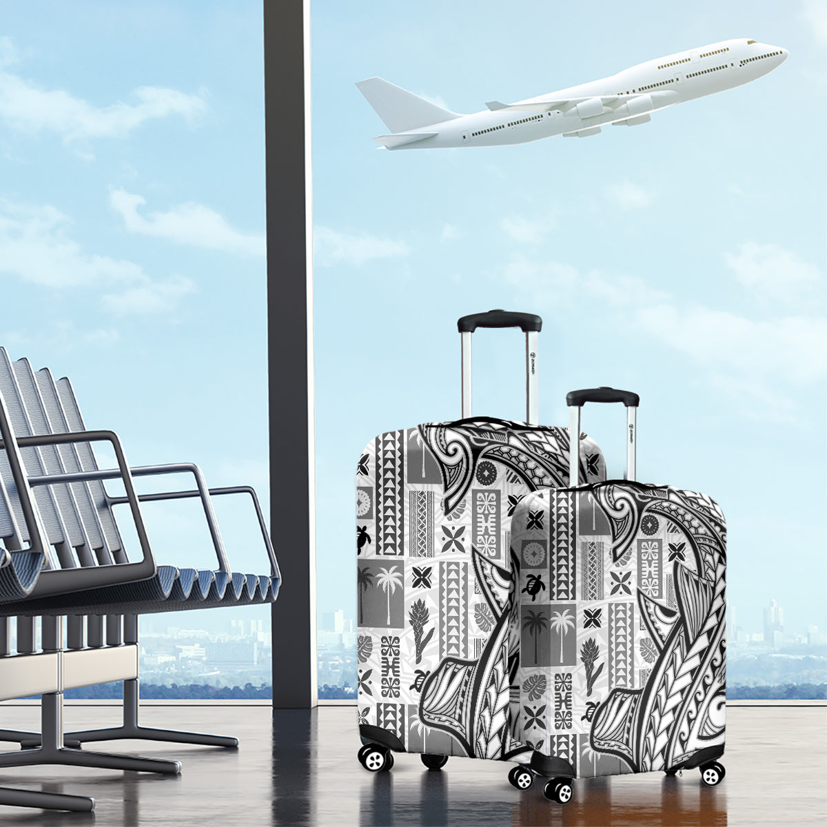 Samoa Tapa Luggage Cover Siapo Mix Tatau Patterns - White - Wonder Print Shop