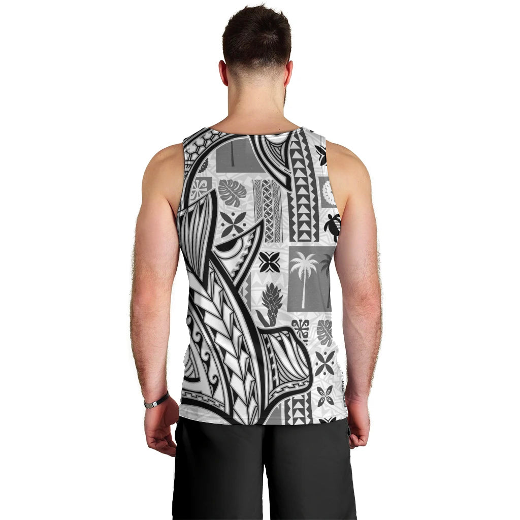 Samoa Tapa Men Tank Top Siapo Mix Tatau Patterns - White - Wonder Print Shop