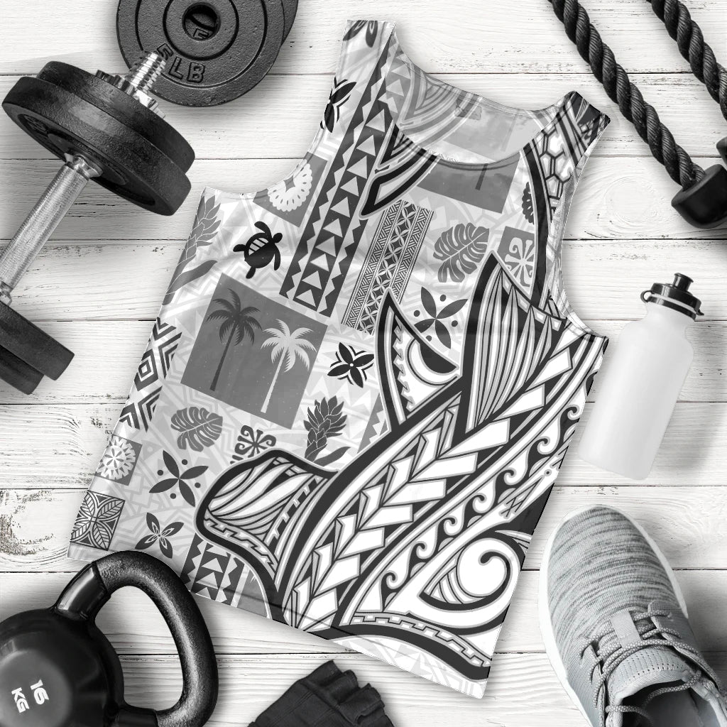 Samoa Tapa Men Tank Top Siapo Mix Tatau Patterns - White - Wonder Print Shop