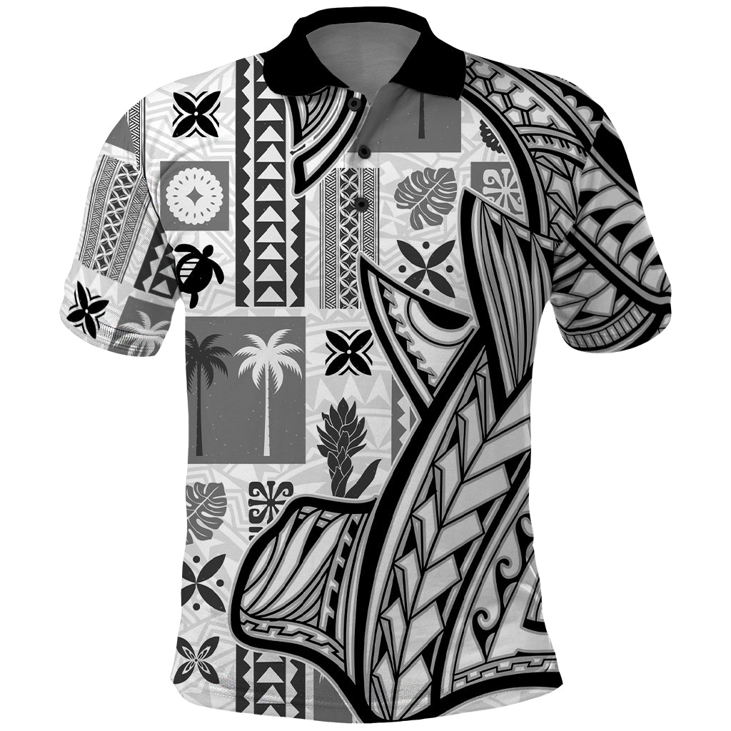 Samoa Tapa Polo Shirt Siapo Mix Tatau Patterns - White - Wonder Print Shop