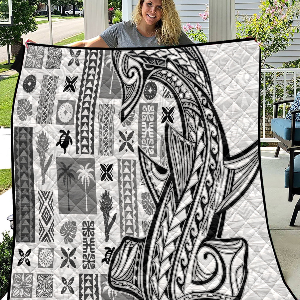 Samoa Tapa Quilt Siapo Mix Tatau Patterns - White - Wonder Print Shop