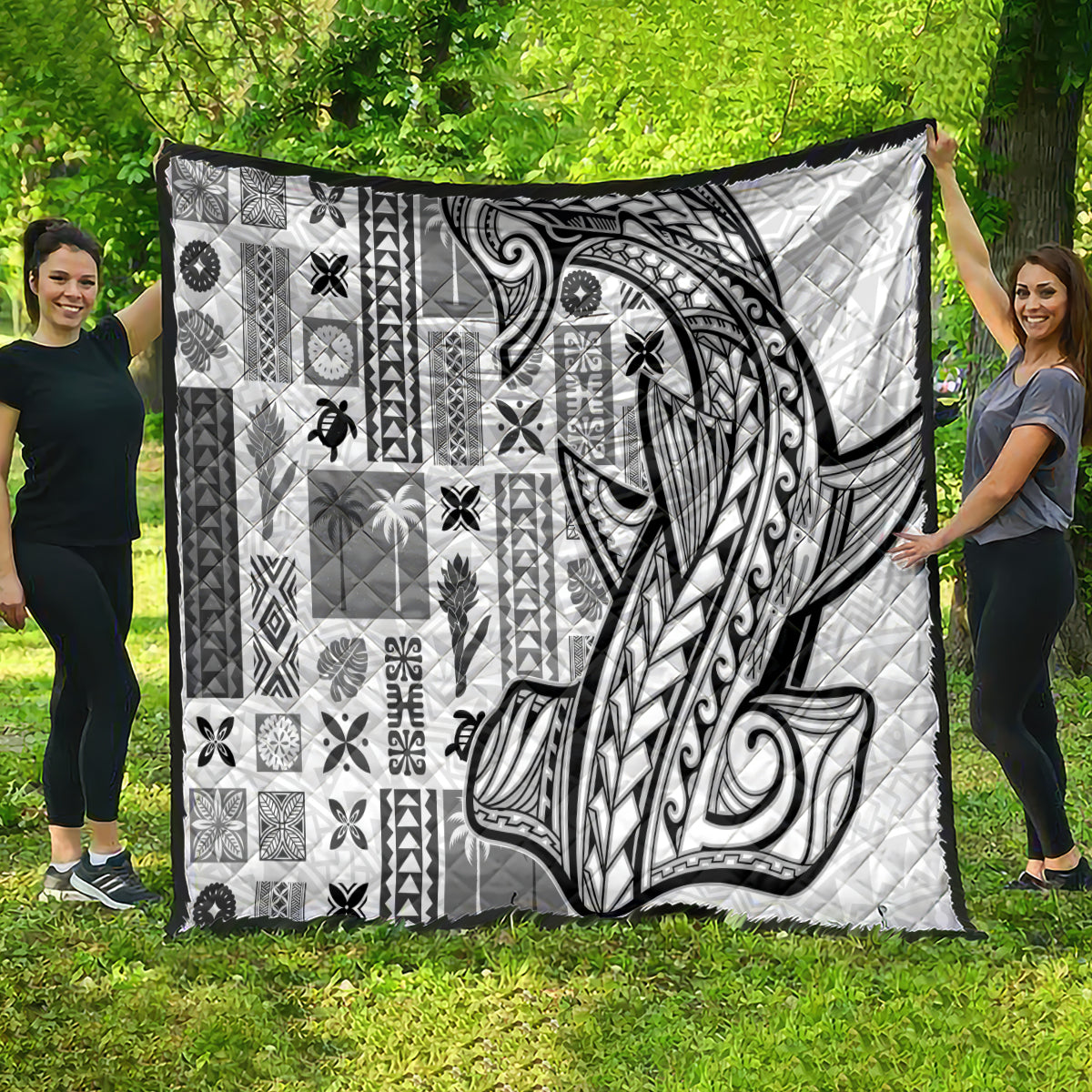 Samoa Tapa Quilt Siapo Mix Tatau Patterns - White - Wonder Print Shop