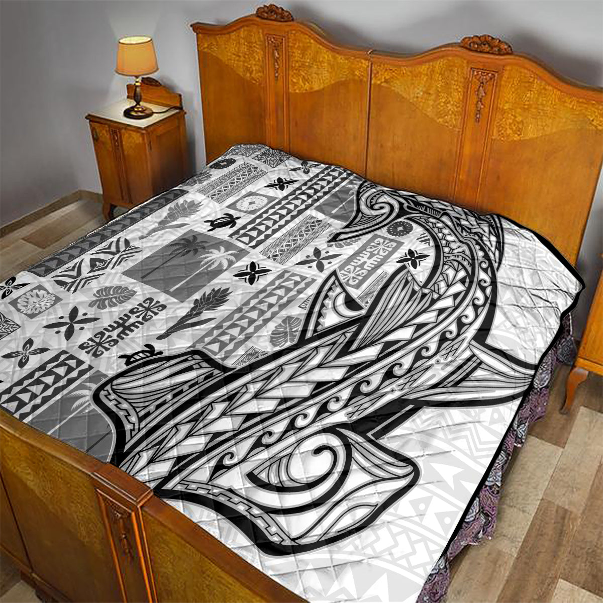 Samoa Tapa Quilt Siapo Mix Tatau Patterns - White - Wonder Print Shop