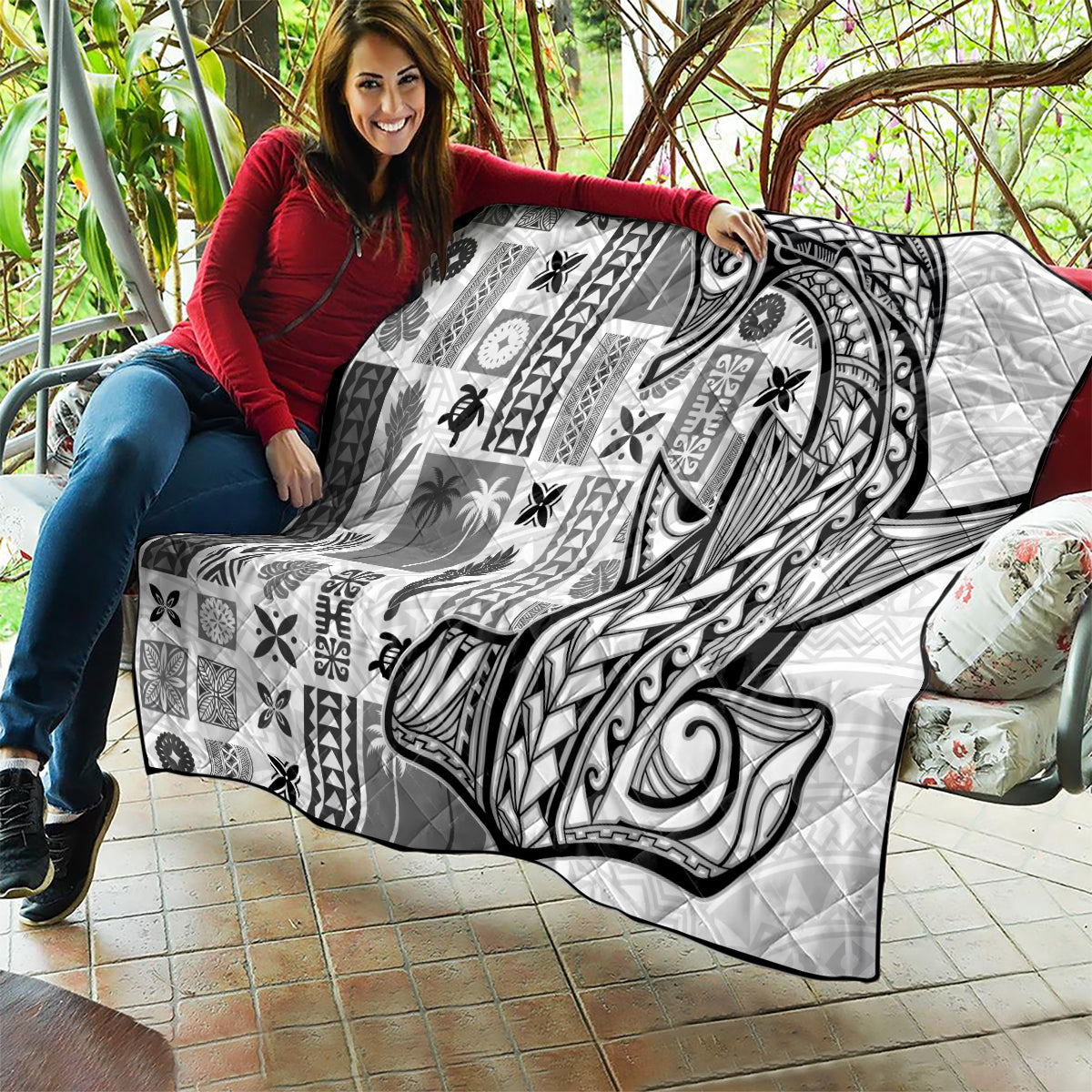 Samoa Tapa Quilt Siapo Mix Tatau Patterns - White - Wonder Print Shop