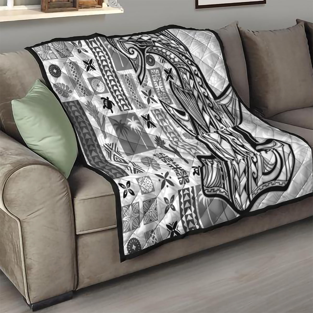 Samoa Tapa Quilt Siapo Mix Tatau Patterns - White - Wonder Print Shop