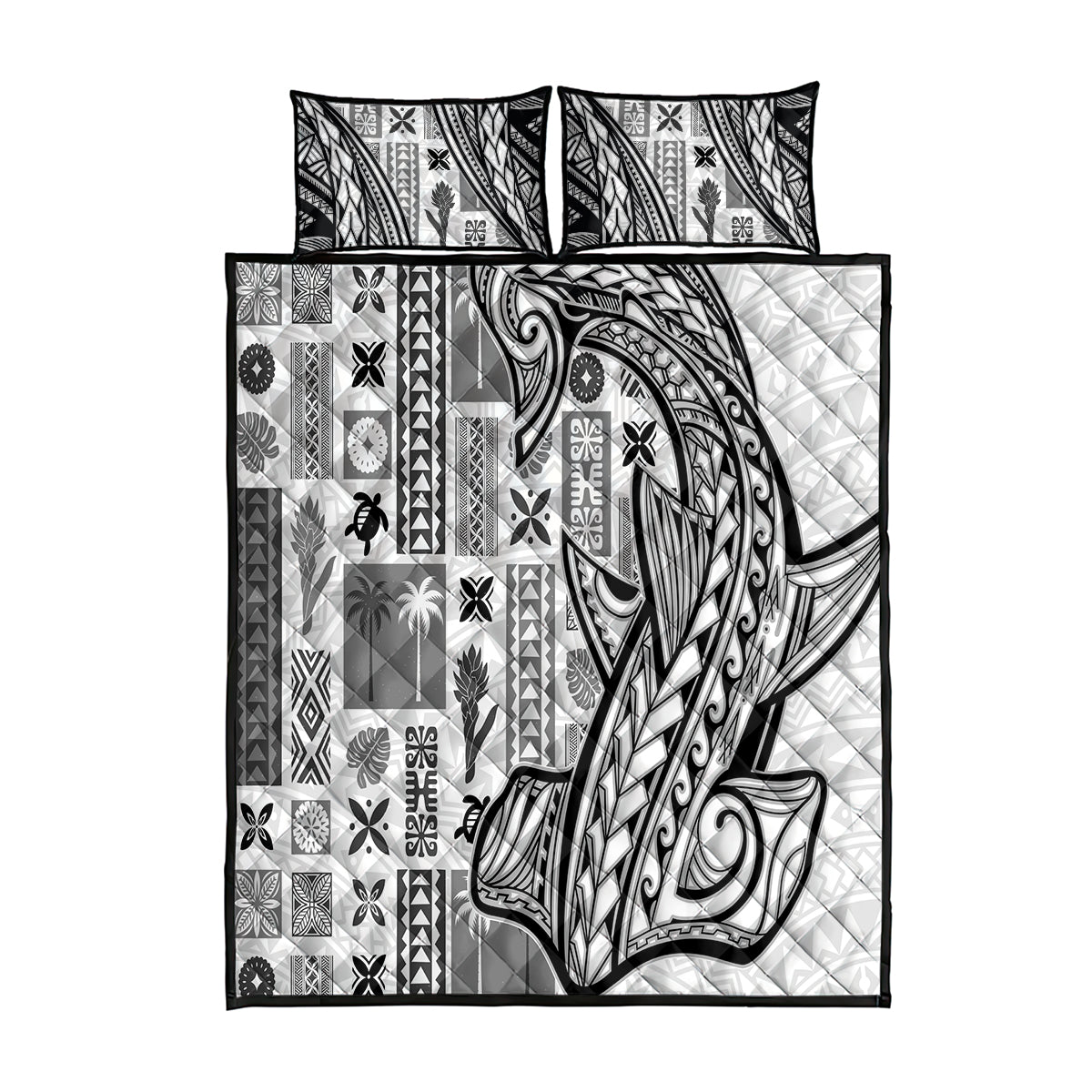 Samoa Tapa Quilt Bed Set Siapo Mix Tatau Patterns - White - Wonder Print Shop