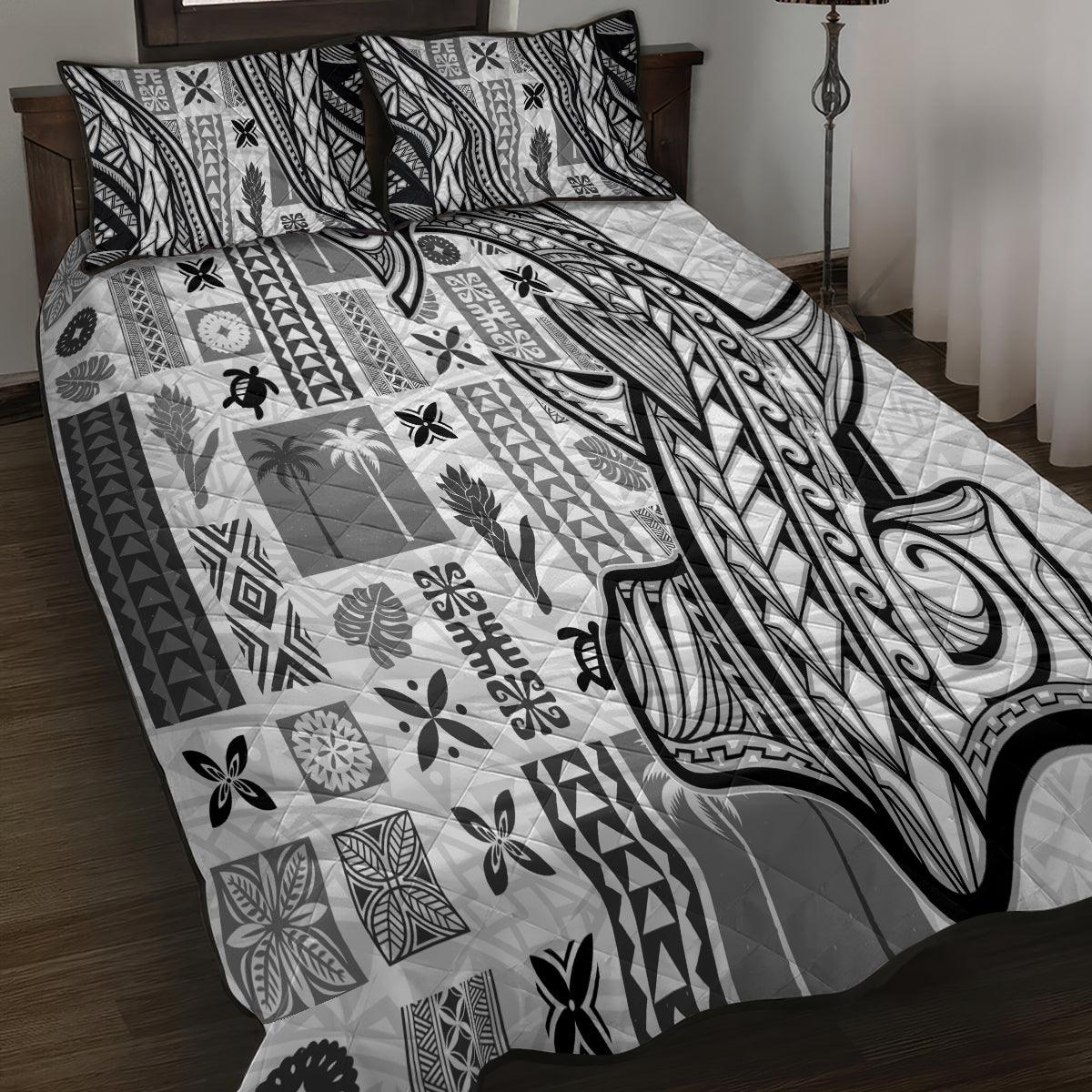 Samoa Tapa Quilt Bed Set Siapo Mix Tatau Patterns - White - Wonder Print Shop