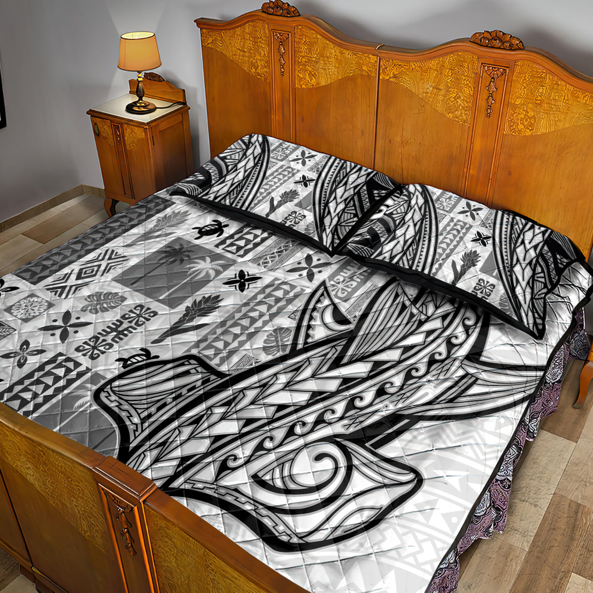 Samoa Tapa Quilt Bed Set Siapo Mix Tatau Patterns - White - Wonder Print Shop